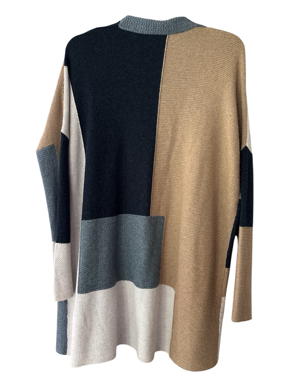 LUCKY BRAND long patchwork cardigan,wool blend knit ,oversized small, blue gray - Picture 3 of 6